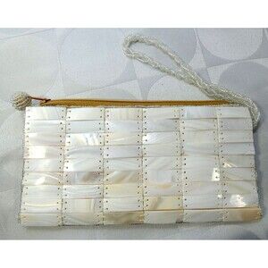 Mother of Pearl Handmade Wristlet  Evening Beaded Bag Excellent